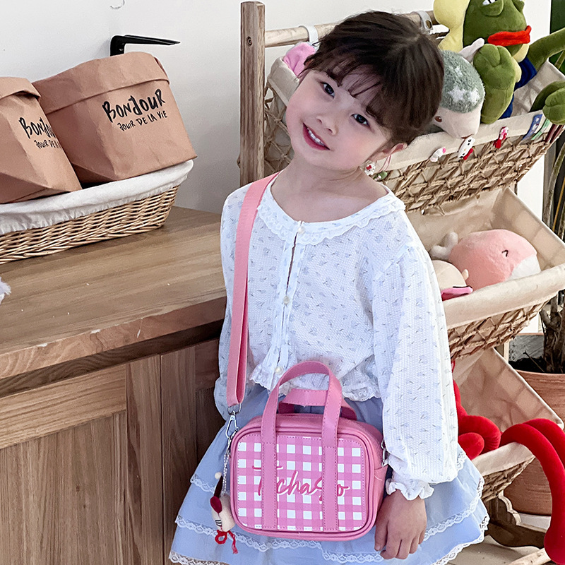 Bolso cuadrado pequeño para niños y niñas a cuadros de dibujos animados, mini cinturón de estilo occidental, bolso para niños, monedero para niñas lindas