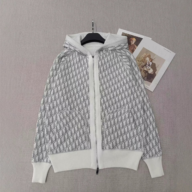 Nanyou Light Luxury Knitwear White Cashmere Double-sided Printed Hooded Zipper Cardigan Simple Loose All-match Jacket