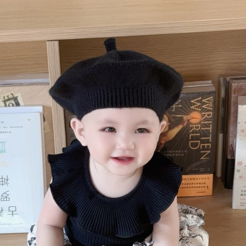 Baby hat spring and autumn cute super cute baby girl beret newborn baby wool children's knitting princess tide