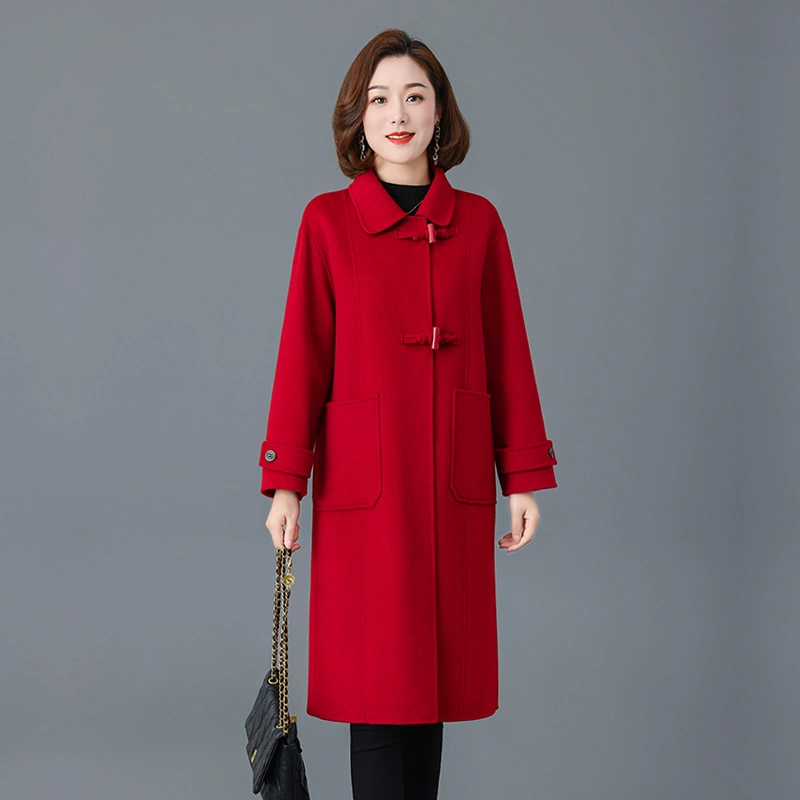 Женское длинное шерстяное тканевое пальто среднего и пожилого возраста, модная однотонная осенне-зимняя Двусторонняя Большая одежда для матери больших размеров
