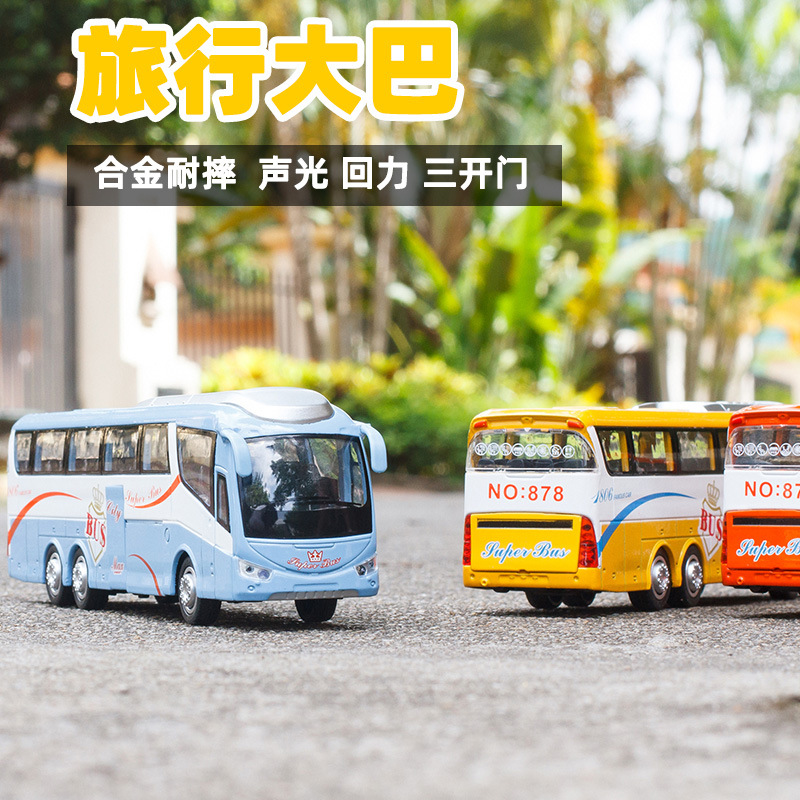 Juguetes de autobús para niños grandes cinco puertas de simulación de retroalimentación de aleación acústica y óptica modelo de autobús