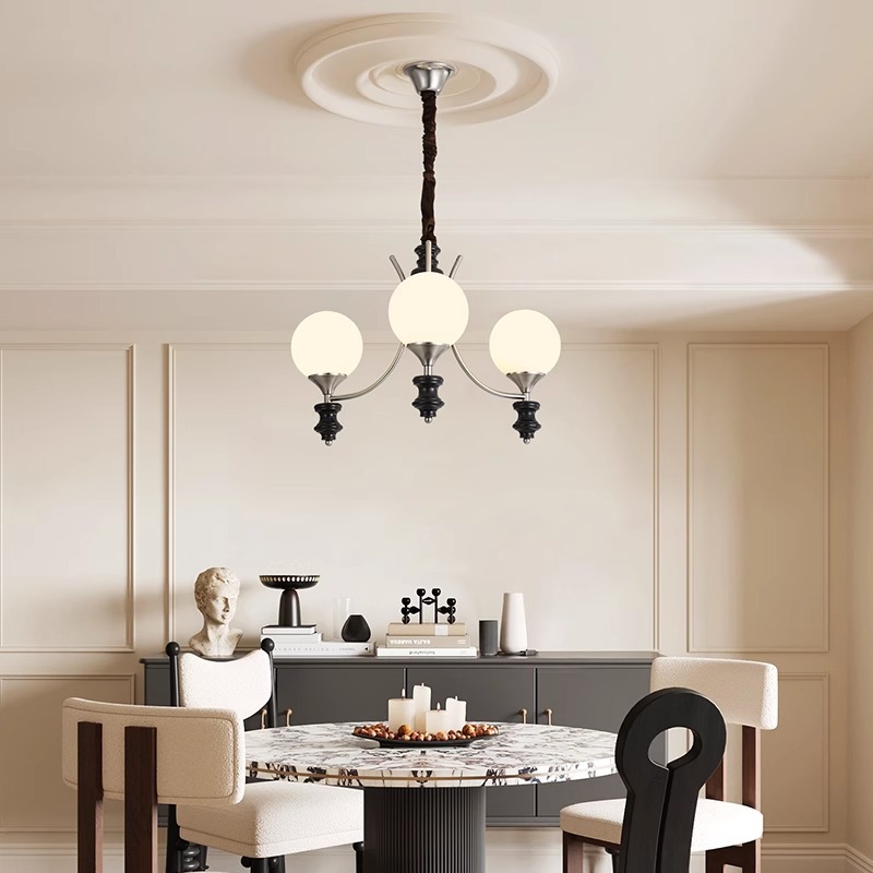 Lámpara de la sala de estar medieval francesa protector de ojos frijoles mágicos luz de comedor atmósfera americana retro madera sólida dormitorio principal lámparas de estudio