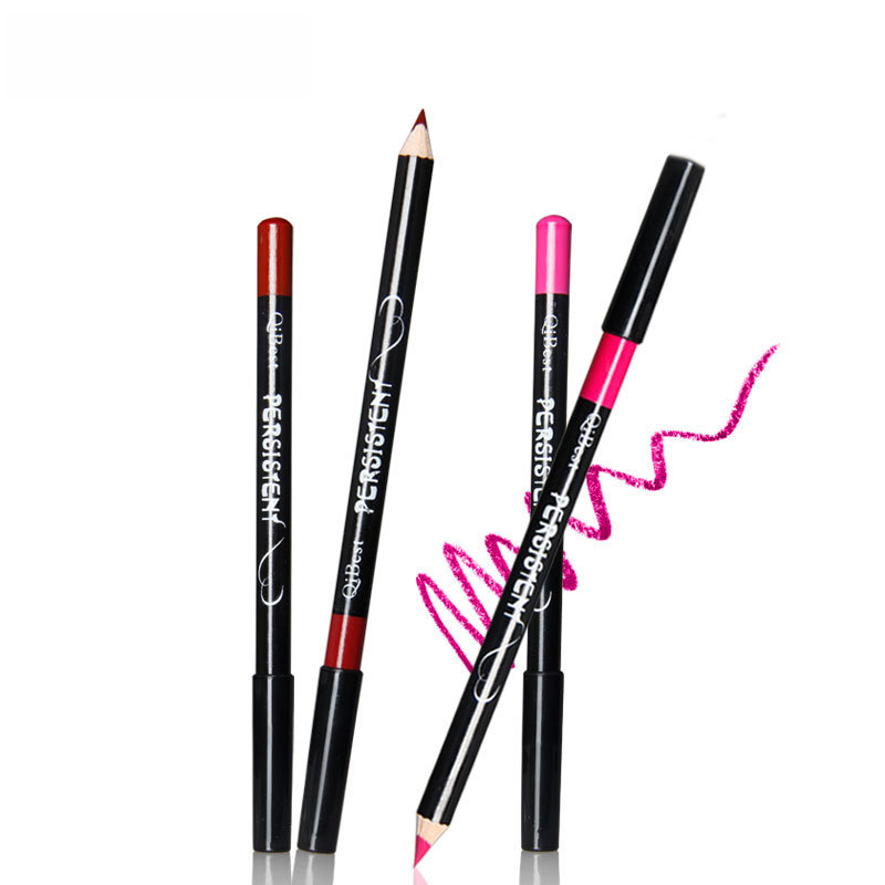 Factory direct qibest fashion Black Rod waterproof 12 color lip liner non-stick Cup easy to color lipstick pen makeup