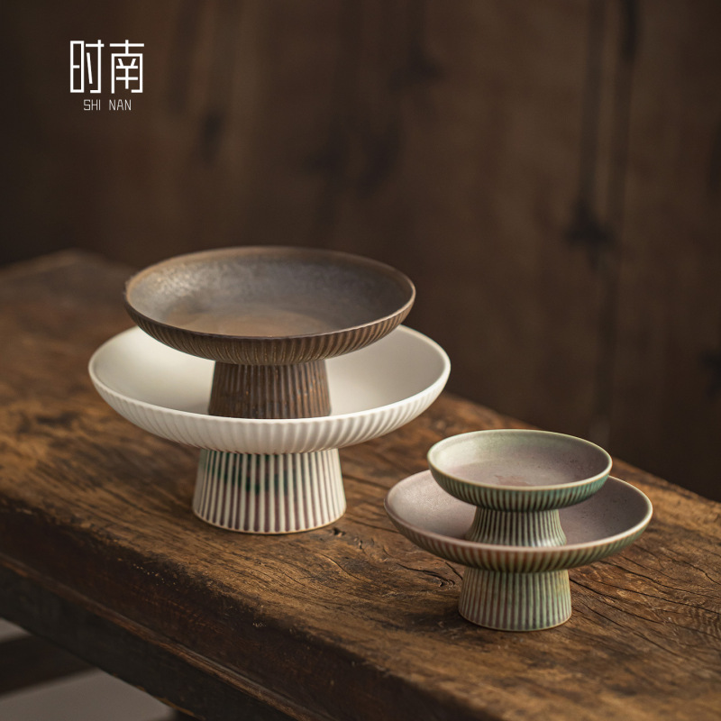 窑变中式复古果盘高脚茶点盘小精致水果点心盘家用陶瓷干果零食盘|undefined