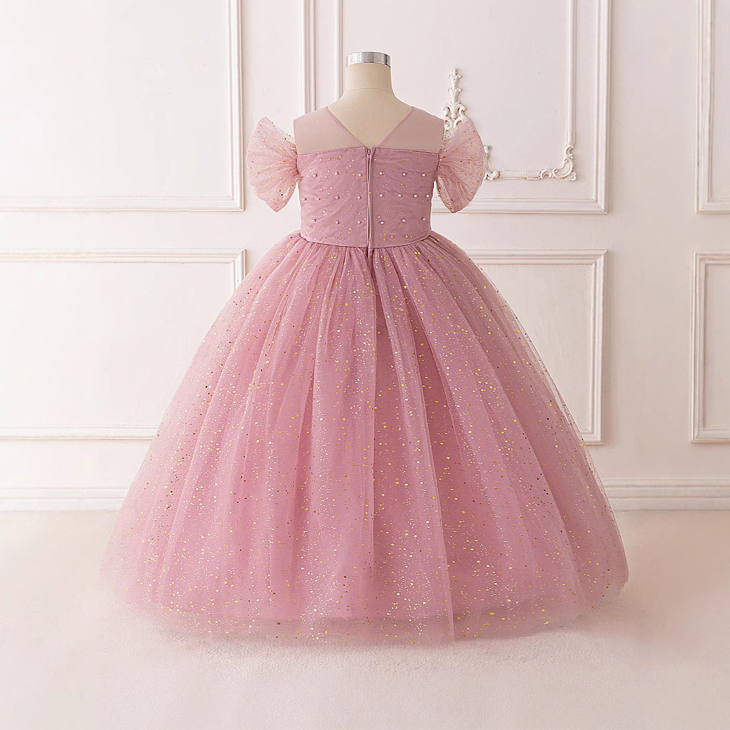 Comercio exterior transfronterizo Vestido para niños Vestido de princesa Lentejuelas Mangas abullonadas Tela forjada Chica de las flores Vestido de fiesta para niña Vestido de noche