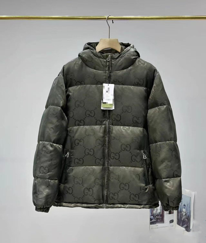 新款跨境Guc驰秋冬个性暗纹老花棉服休闲保暖男女款连帽夹克外套|undefined