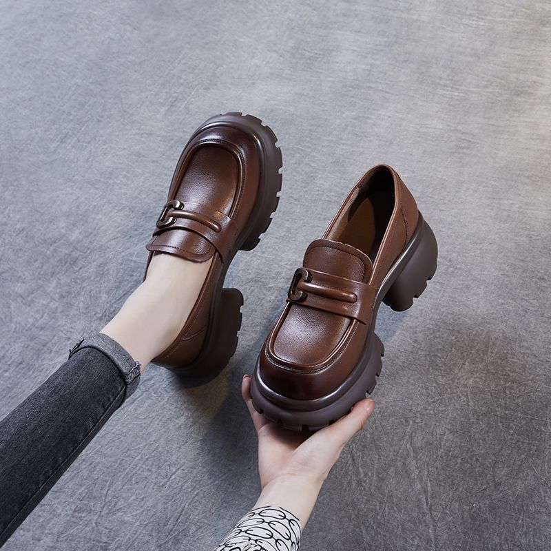 Internet éxito británico ligero zapatos de cuero 2024 otoño nuevos zapatos de Lefour zapatos de mujer suela gruesa retrógrada zapatos Mary Jane