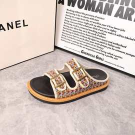 2025新款跨境外贸厚底麻绳双扣沙滩拖鞋欧美男鞋