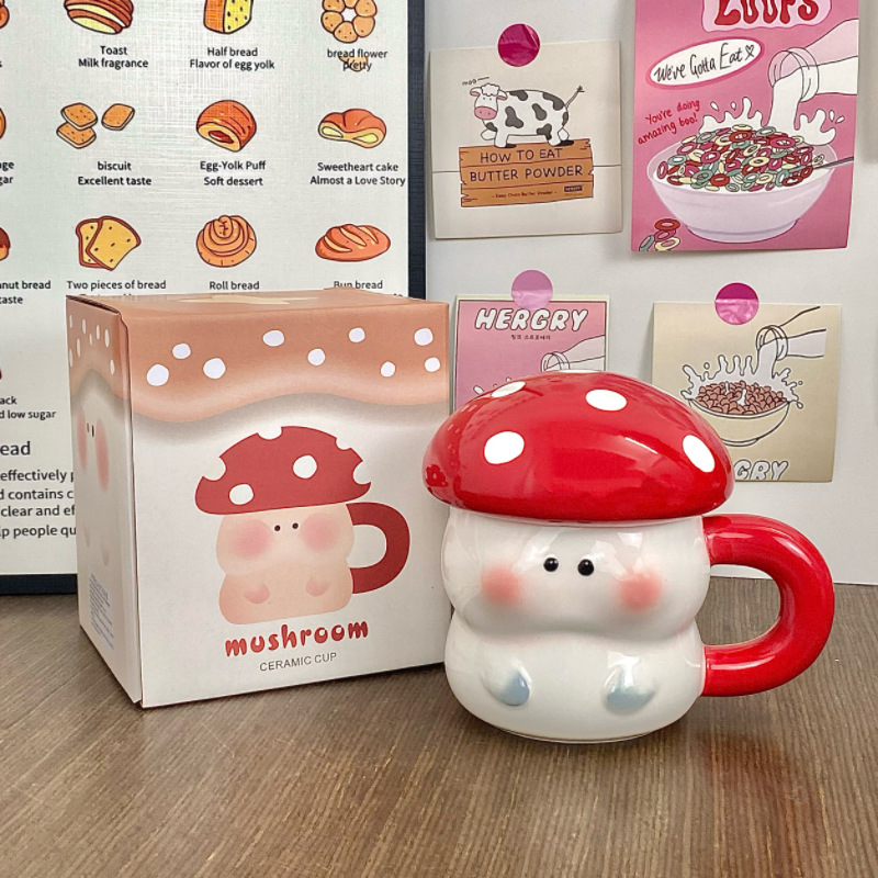 hongos genio taza de cerámica regalo de cumpleaños taza con tapa de gran capacidad esmaltado taza de agua de color taza de agua de pareja doméstica