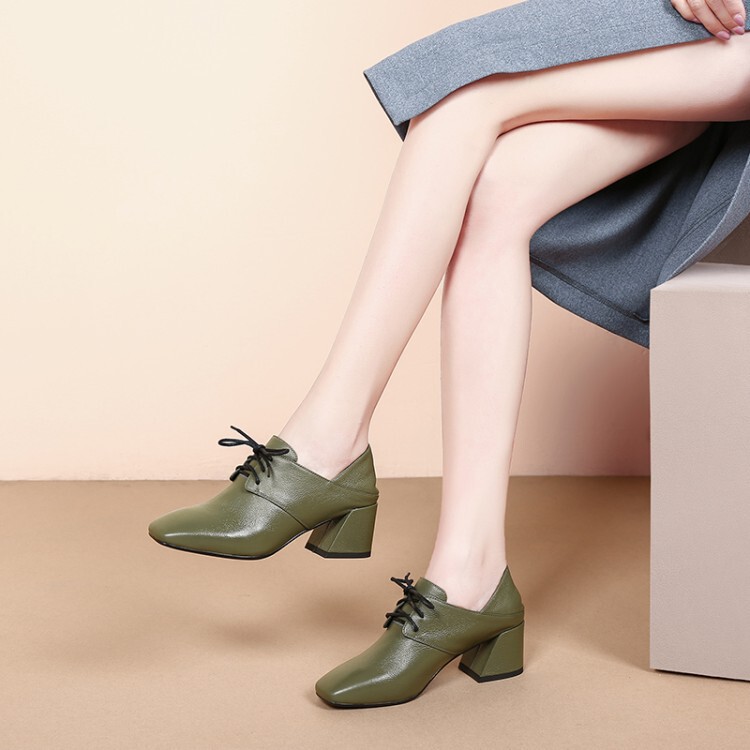 Spring and Autumn Women's Leather Shoes British Style 2026 New Women's Shoes Autumn Fashion Lace-Up High Heels Casual Flats