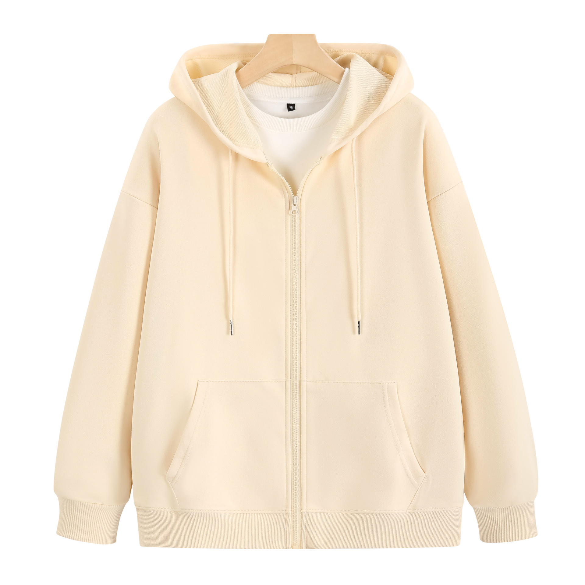 Otoño y invierno marca de moda de color sólido chaqueta casual de manga larga ropa de trabajo con cremallera sombrero suéter personalizado logo impreso