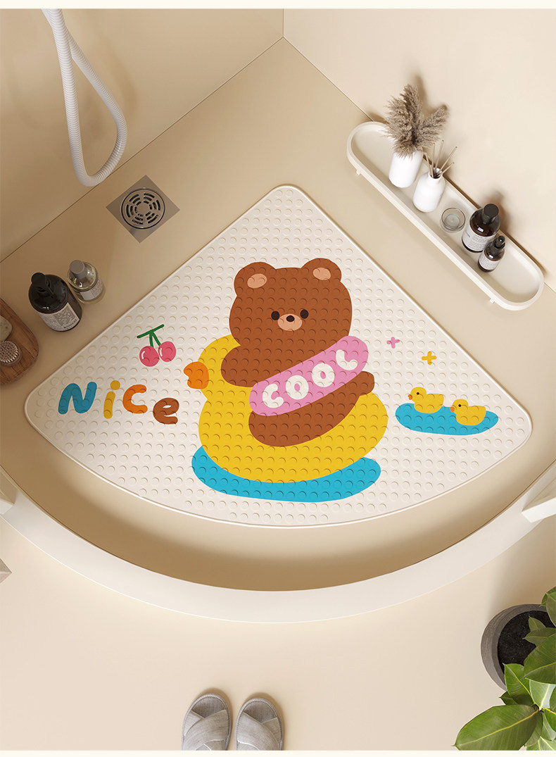 Fan-shaped cartoon bathroom non-slip floor mat for babies and children, shower room bath foot mat, bathroom toilet waterproof mat