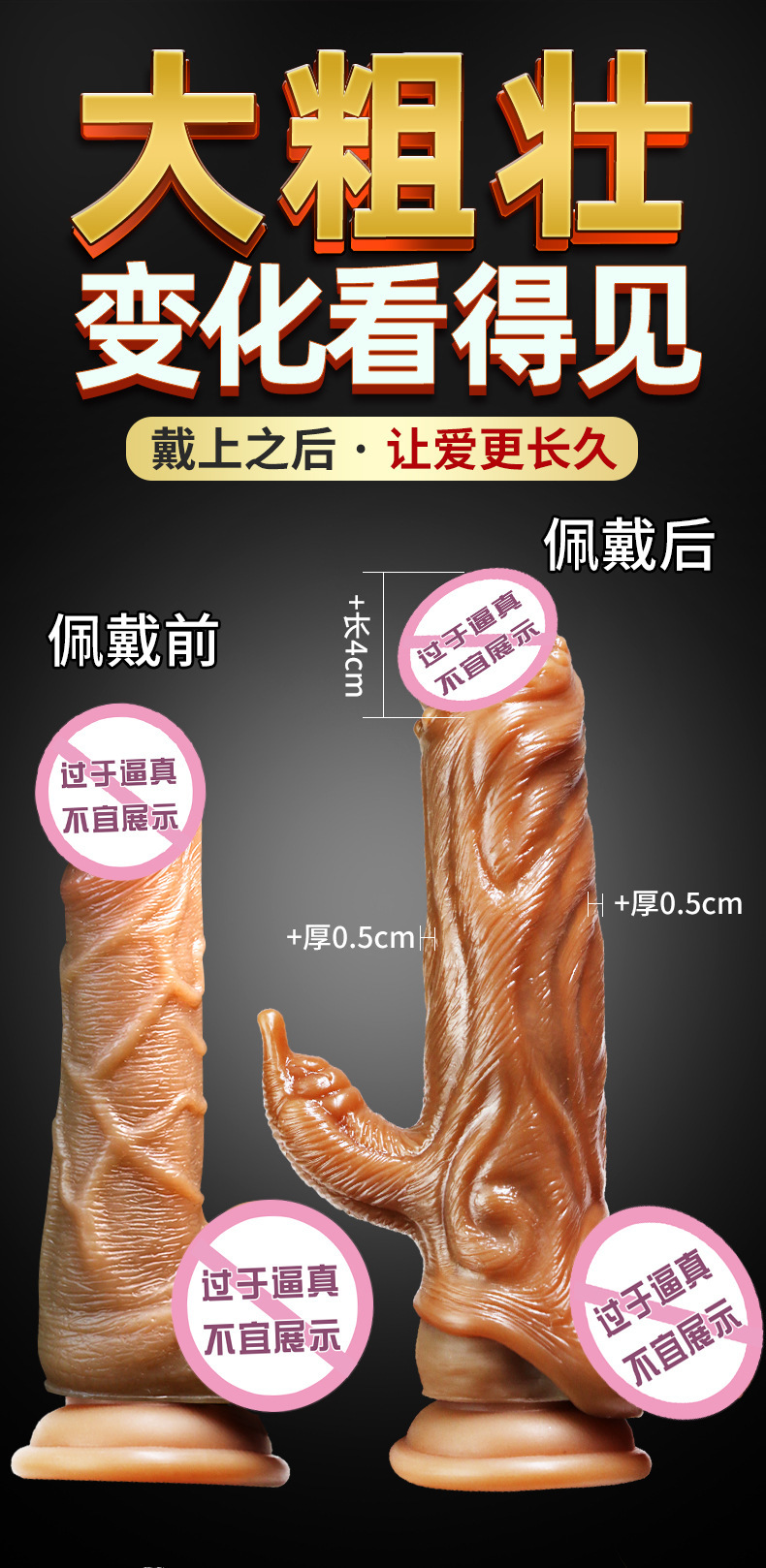 Hollow Silicone Penis Sleeve for Men, Extended and Thickened Wolf-Tooth Texture — detail image 5
