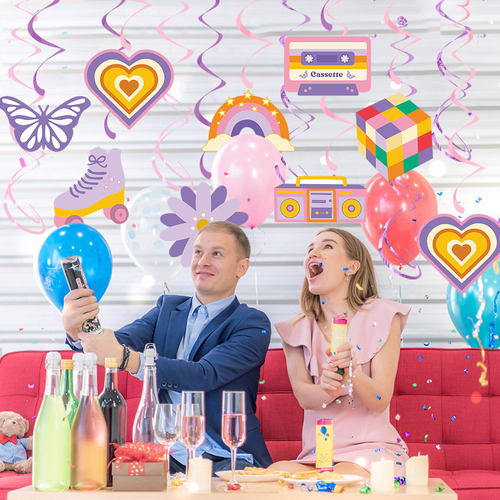 Decoración de cumpleaños hippie transfronteriza decoración espiral 80 años retro decoración de fiesta de cumpleaños colgante espiral