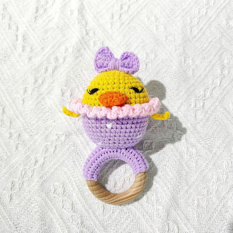 Cross-border crochet duck rattle animal baby toy, baby soothing toy, chewable crochet toy Cross-border crochet duck rattle animal baby toy, baby soothing toy, chewable crochet toy