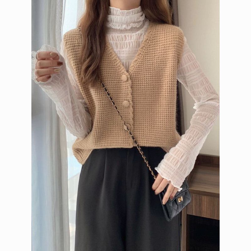 2025 Fashionable Knitted Women's Vest New Spring and Autum Vest Outer Wear Small Waistcoat Vest Outer Wear Pure Color Sweater
