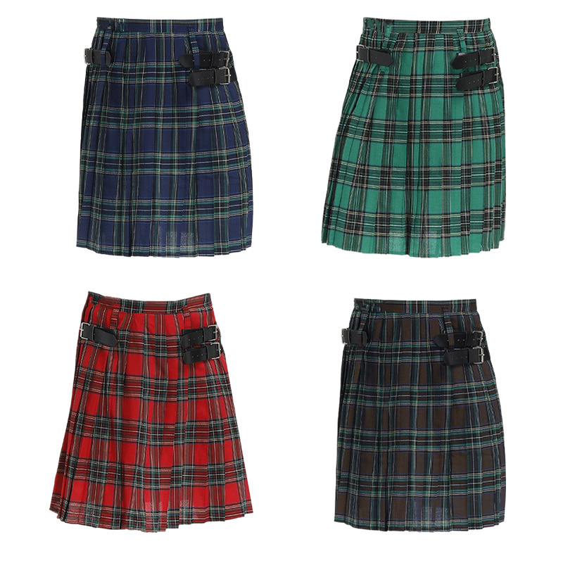 Men's Scottish Festival Skirt with Tartan Plaid for Halloween, Novelty Formal Wear, Pleated Checkered Dress for Stage Performance