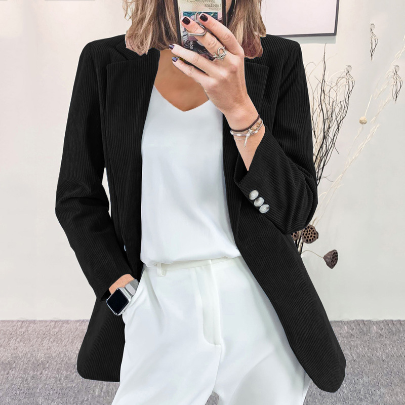 Suit coat 2023 autumn and winter New European and American cross-border temperament slim solid color casual cardigan corduroy coat women