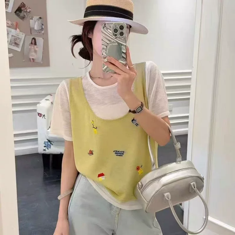 Set, knitted summer silk thin sweater, with short sleeve, fitted
