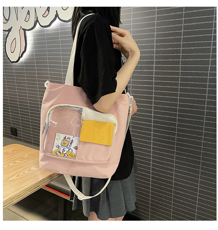 Korean style campus style shoulder bag, literary and versatile, casual student crossbody bag, cartoon cute transparent shoulder bag_voghion.com