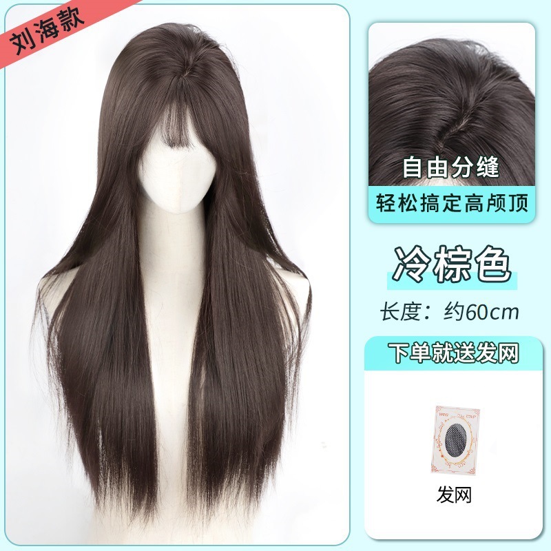 Cold brown with bangs + hair net