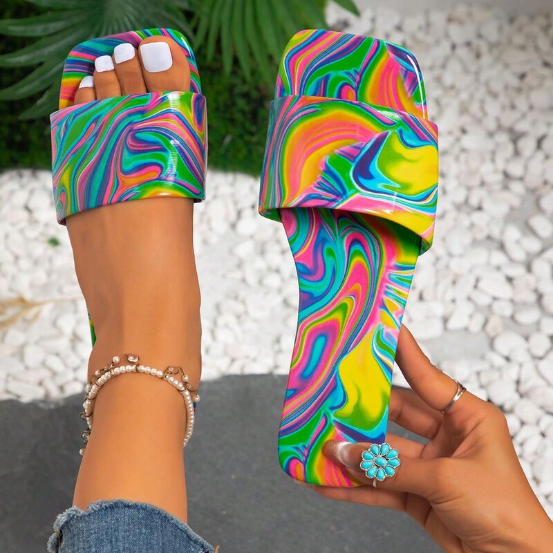 European and American Cross-border 2024 Summer Foreign Trade New Thick Bottom Rainbow Color Round Head Women's plus size Sandals European and American Cross-border 2024 Summer Foreign Trade New Thick Bottom Rainbow Color Round Head Women's plus size Sandals