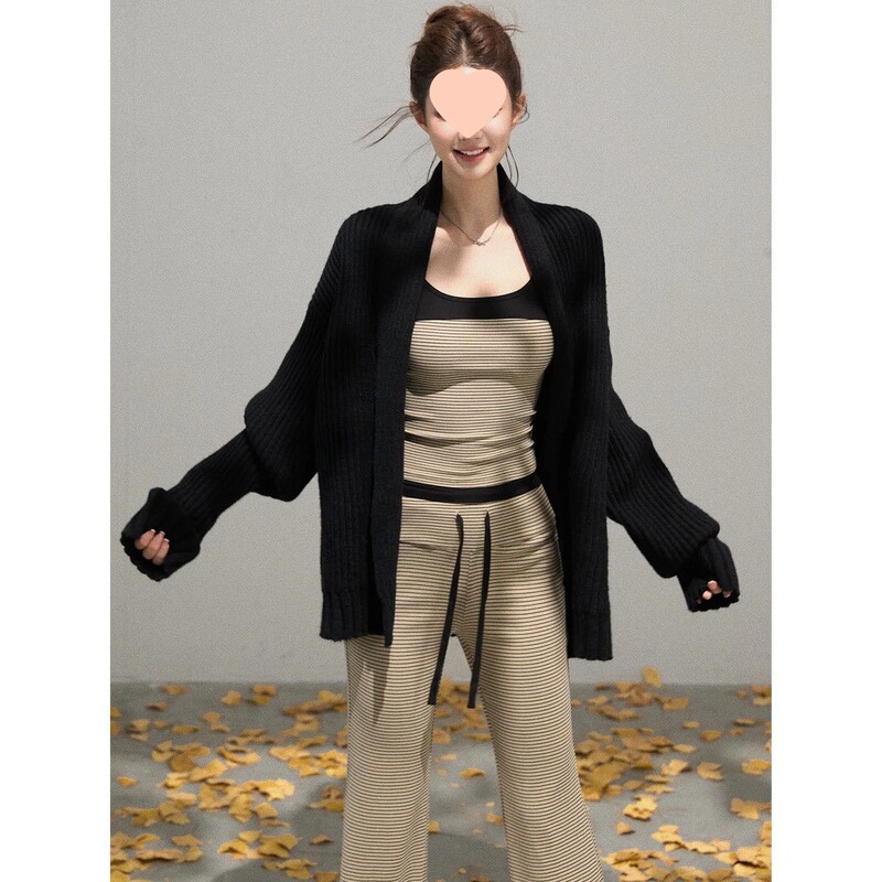 韩系慵懒风套装女纯色外套吊带2025超火穿搭一整套新款垂感休闲裤|undefined