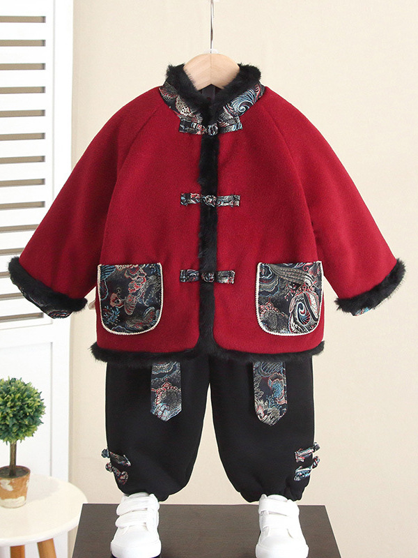 Conjunto de Ropa de Invierno para Niños 7015, Traje Tang de Algodón Grueso, Conjunto de Hanfu de Dos Piezas para el Año Nuevo 2026