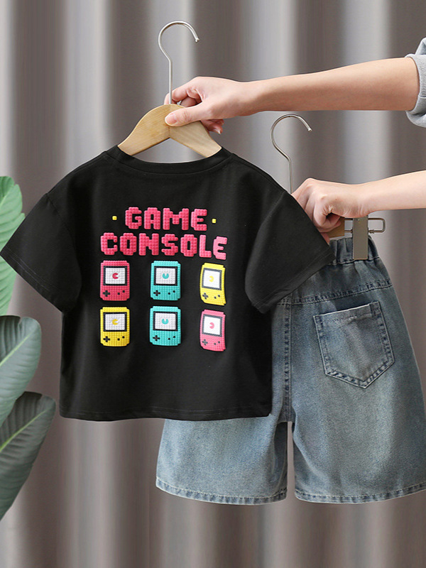 Conjunto de verano para niños 7328, novedad 2026, ropa de verano elegante para niños, camiseta de manga corta estilo celebridad de internet, conjunto de dos piezas, talla 5