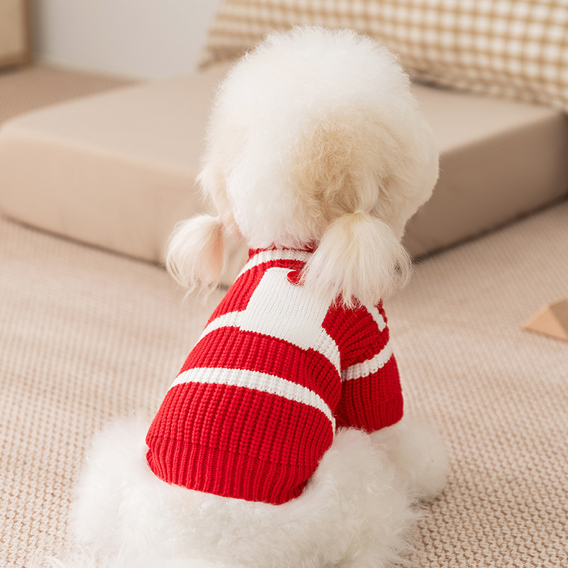 クロスボーダー犬服秋冬シンプルポケットストライプセーターテディビション暖かいニットセーターペット服|undefined