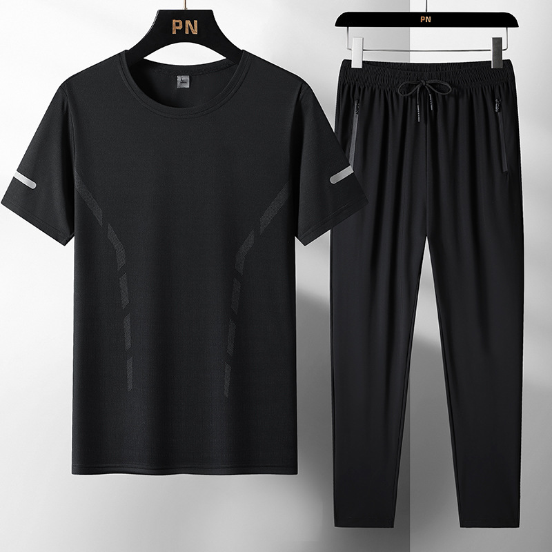 2024 verano ropa de hombre hielo deportivo conjunto casual hombre rápido secado conjunto de tres piezas fresco conjunto transpirable al por mayor