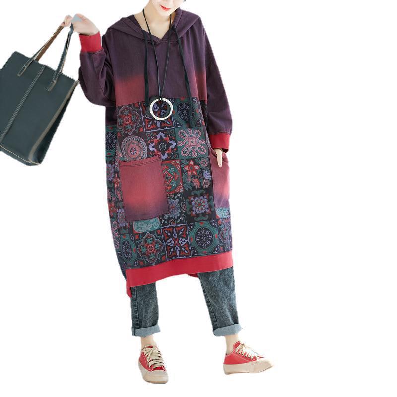 Sudadera con Capucha de Longitud Media Estampada Nueva Colección 2025, Talla Grande, Estilo Casual Lavado y Desgastado, Wanderings