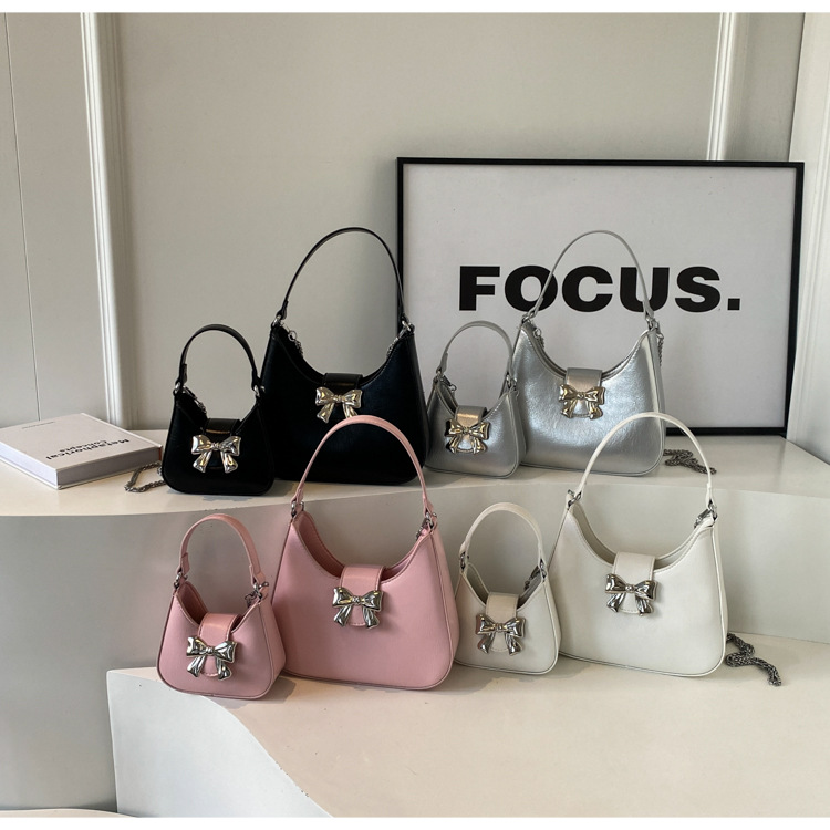 210g Weight Synthetic Leather Lining Material Flip Cover Closure Type Single Shoulder Strap Strap Type Handbag Bags Type Daily, Shopping Occasion Pu Leather Material Bow Knot Pattern All Seasons Season Women's Gender Basic Style Medium Size Women's Medium Pu Leather Bow Knot Basic Flip Cover Handbag 无