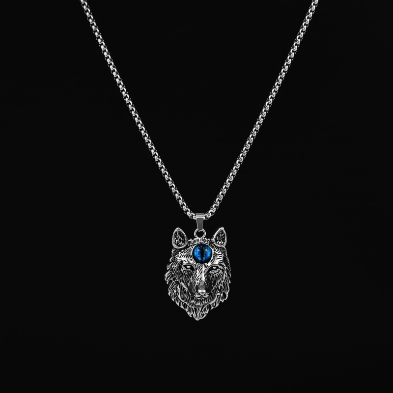 Punk Wolf Head Men's Devil's Eye Personalized Trendy Heap Pendant Necklace_voghion.com