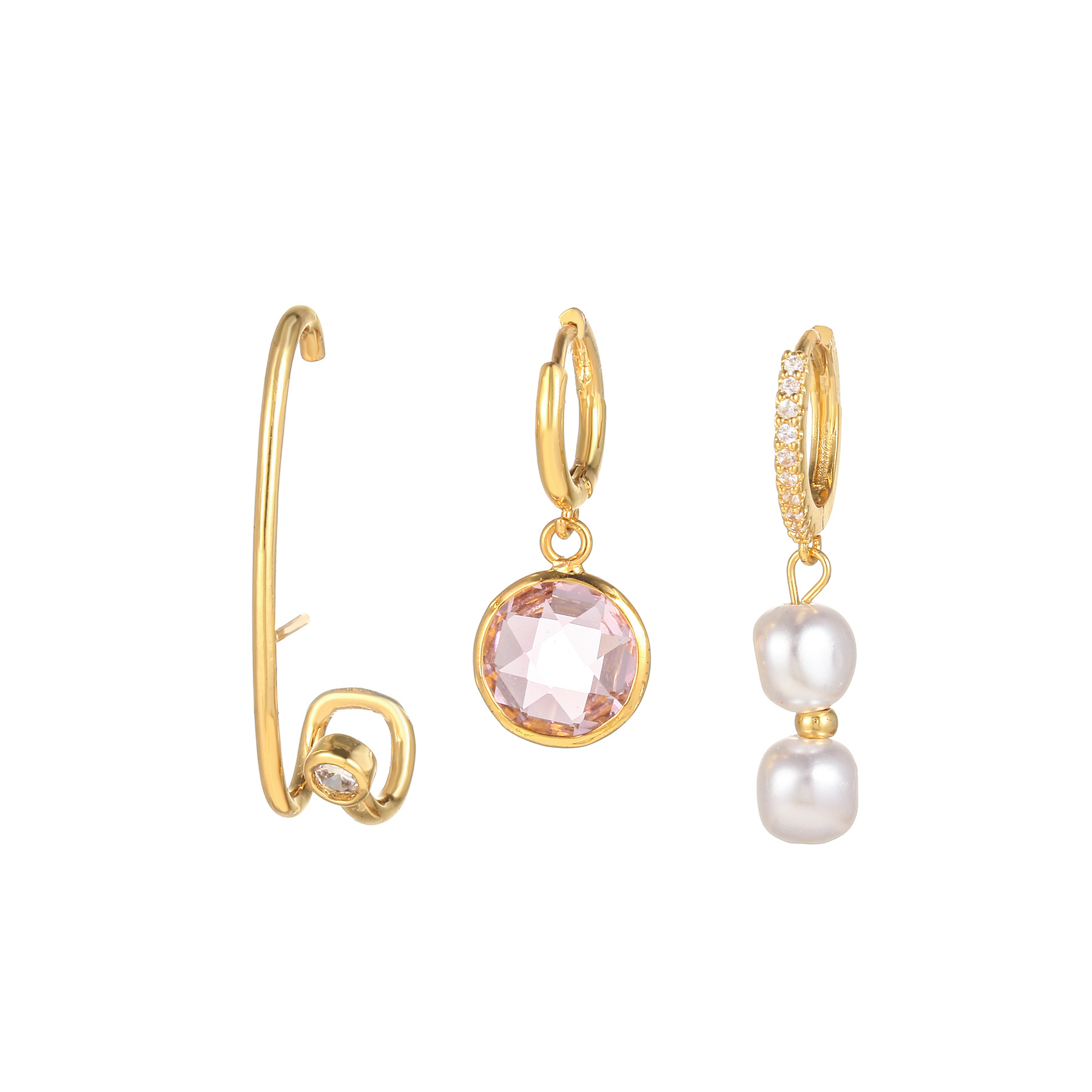 18K Gold Micro Inlaid Zircon Three-Piece Earrings Set