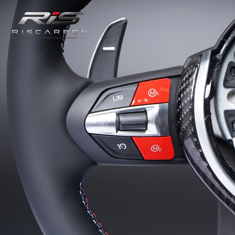 Compatible with BMW round silver carbon cover with red M logo steering wheel F30F10F11F15F16F20F25F48F01