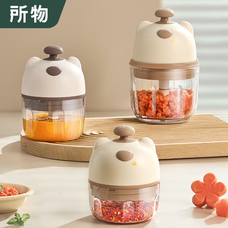 Wireless Electric Cute Bear Garlic Masher Multifunctional Garlic Masher Meat Mincer Garlic Baby Food Supplement Rechargeable Cooking Machine