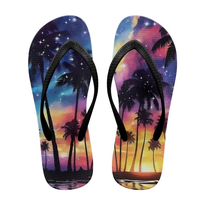 Tropical Style Floral Beach Print Walking Slip-On Flip-Flops Arch Support Flat Beach Shoes Pool Slippers