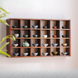Yili Solid Wood Chinese-style Antique Rack Wall Display Rack Plaid Tea Cup Rack Tea Set Storage Rack Storage Rack Duobao Pavilion