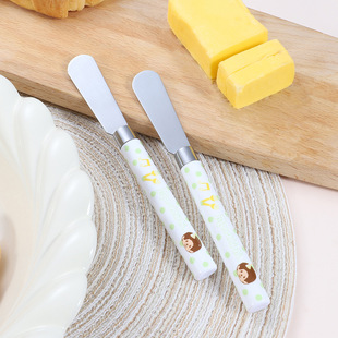 Supply kitchen baking tools jam cheese spatula stainless steel cylindrical plastic handle printable logo