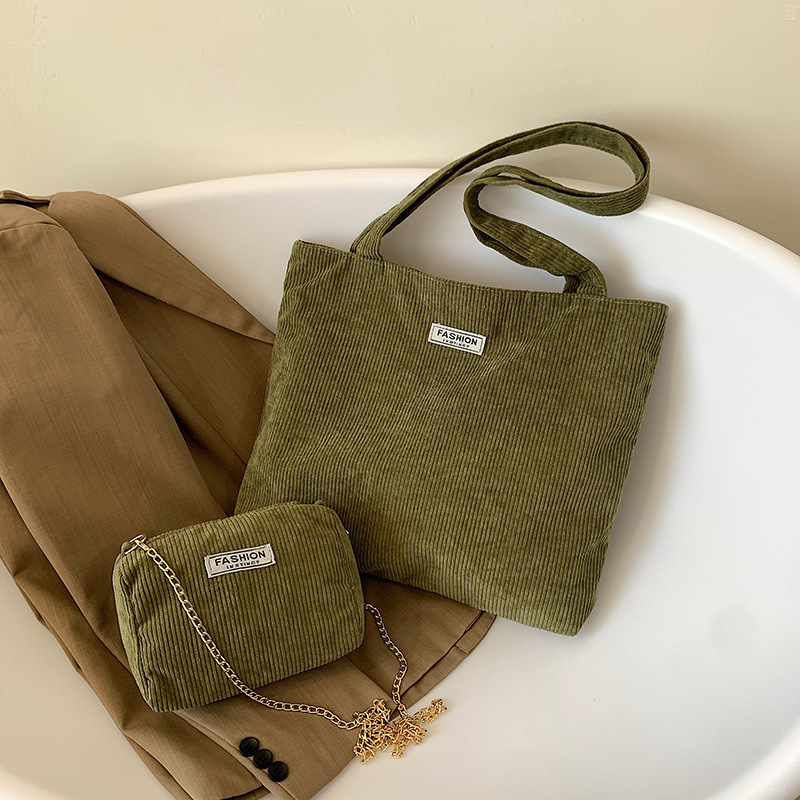 大容量灯芯绒帆布包2023新款文艺简约单肩斜挎条绒森系子母手提包