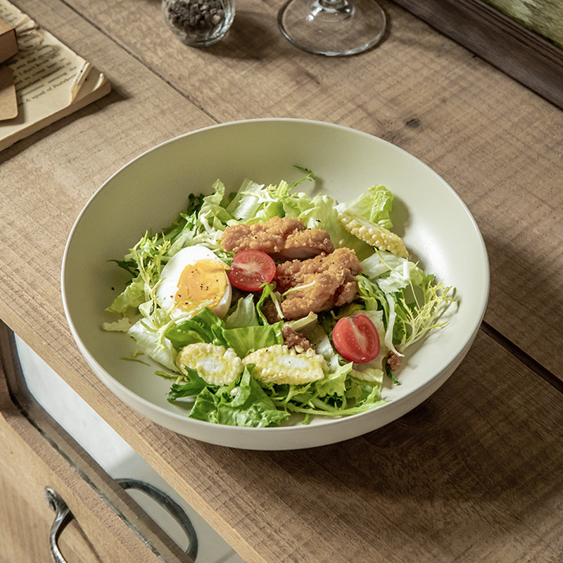 Personalidad simple color sólido profundo platos de cerámica características domésticas de alto valor de color nicho nórdico exportación transfronteriza platos de ensalada