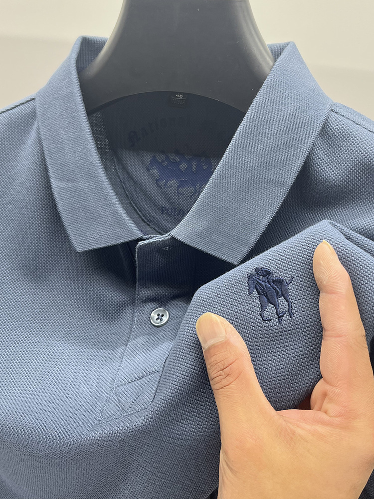 Polo nuevo para hombre 2024, camiseta de algodón puro bordada de alta gama, manga corta con cuello, estilo casual de negocios, media manga para hombre