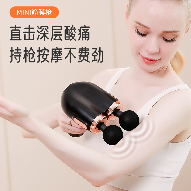 Pistola de Masaje Muscular Eléctrica de Doble Cabezal Personalizada, Mini Pistola de Masaje Fascial, Vibración de Múltiples Velocidades, Silenciosa, para Estiramiento