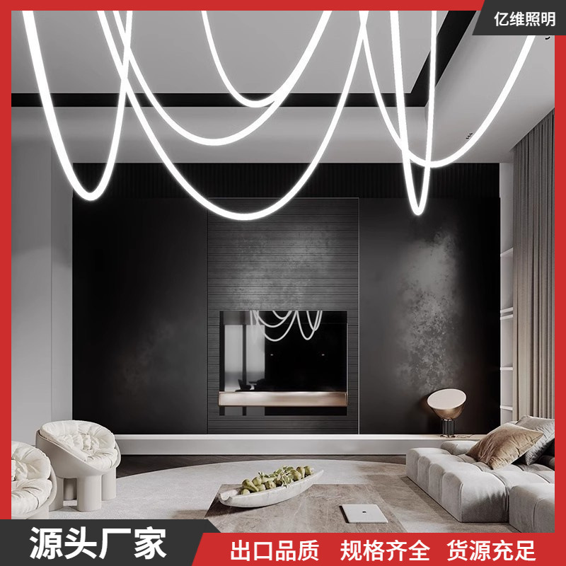 Minimalist Living Room Bar Long Dining Table DIY Silicone Chandelier Designer Creative Note Art Winding Line Lamp