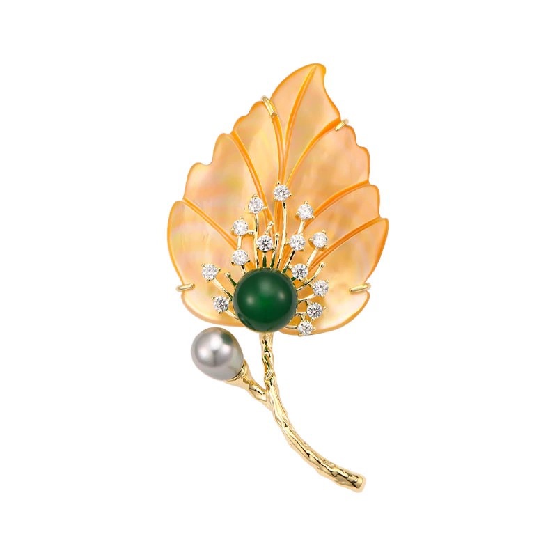 X2858-3-220 Yellow mother-of-pearl green agate gray freshwater pearl leaves
