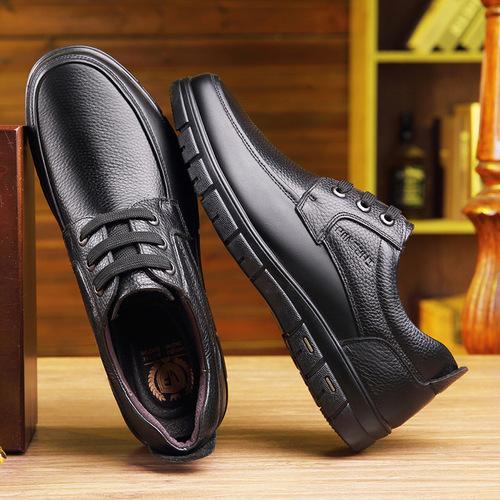 Autumn men's leather shoes, genuine leather middle-aged dad's shoes, round-toe breathable soft leather large size casual middle-aged and elderly men's shoes