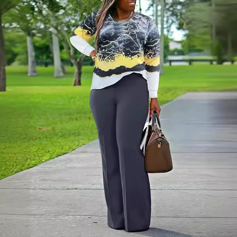 Graffiti Style Korean Style Casual Long-sleeved Trousers Women's Spring and Autumn Lazy Style Home Clothes plus size suit