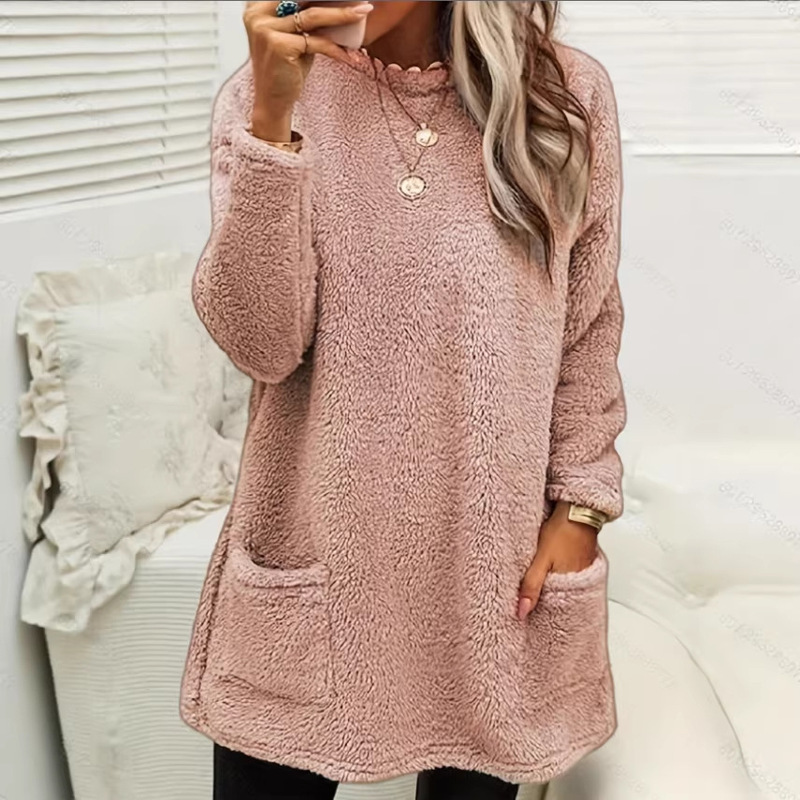 2026 European and American Amazon Independent Site Temu Cross-Border Long-Sleeve Pocket Plush Sweatshirt T-Shirt Top Sweatshirt for Women