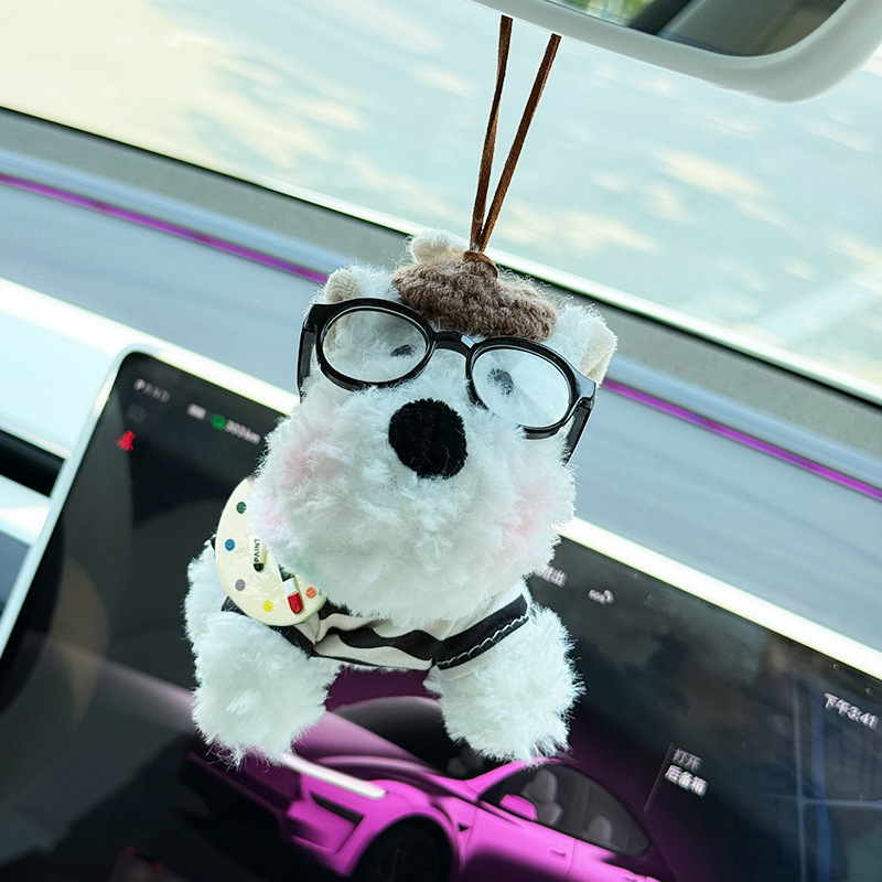 Adorable West Highland coches pegatados cachorro amor peluche coche colgante muñeca regalo de cumpleaños mujer